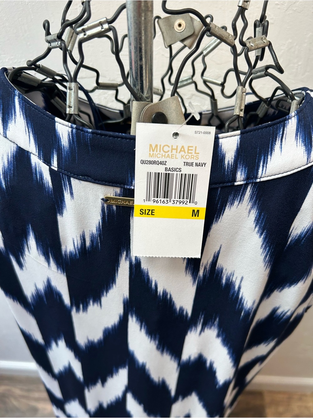 NWT Michael Michael Kors Navy White Ikat Sheath Dress Women’s Medium - Picture 5 of 5